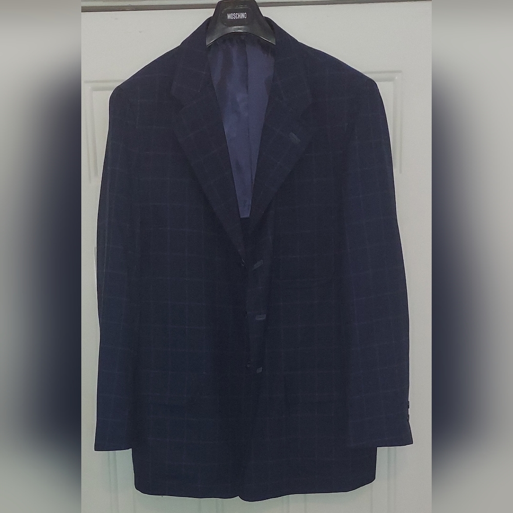 T. HARRIS LONDON MEN'S BLUE WOOL WONDOWPANE PLAID 3-BUTTON SPORTS JACKET SIZE L